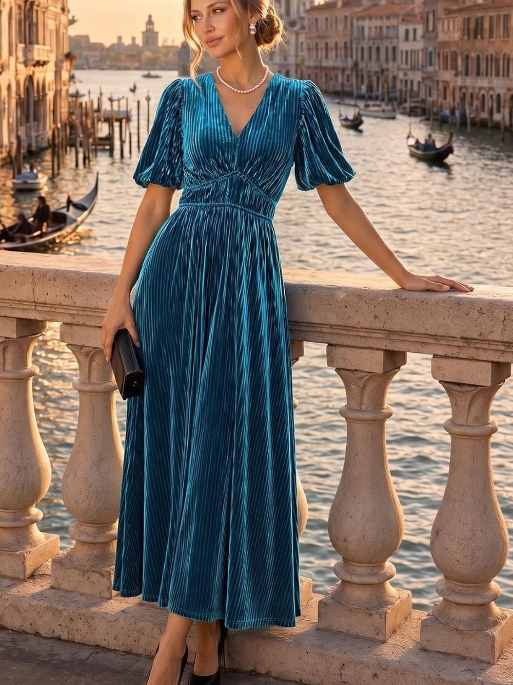 Stretchy Elegant Teal V-Neck Midi Dress Sz XL EUC